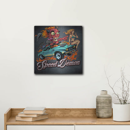 Luxe Metal Art 'Speed Demon Flaming Hot Rod' by Flyland Designs, Metal Wall Art,12x12