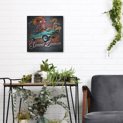 Luxe Metal Art 'Speed Demon Flaming Hot Rod' by Flyland Designs, Metal Wall Art,12x12