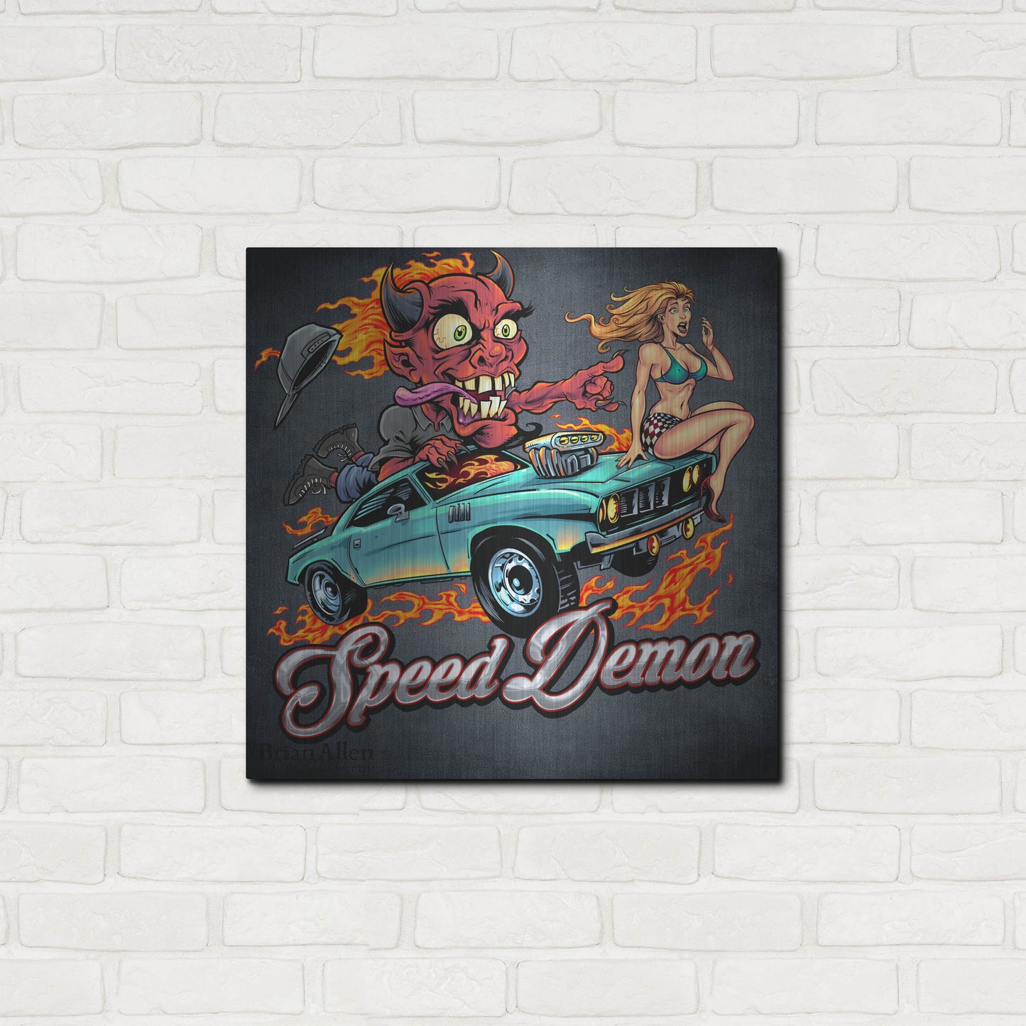 Luxe Metal Art 'Speed Demon Flaming Hot Rod' by Flyland Designs, Metal Wall Art,24x24