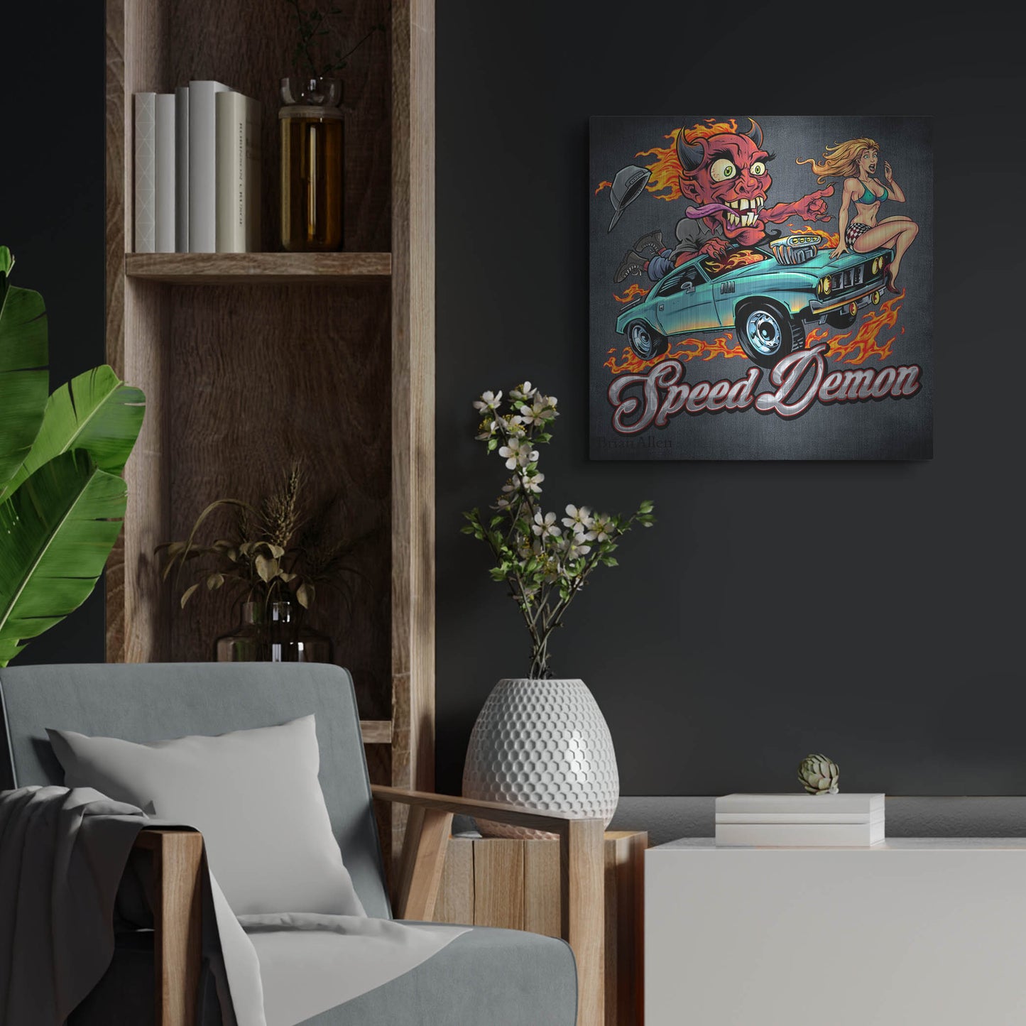 Luxe Metal Art 'Speed Demon Flaming Hot Rod' by Flyland Designs, Metal Wall Art,24x24