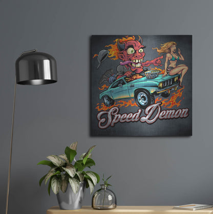 Luxe Metal Art 'Speed Demon Flaming Hot Rod' by Flyland Designs, Metal Wall Art,24x24