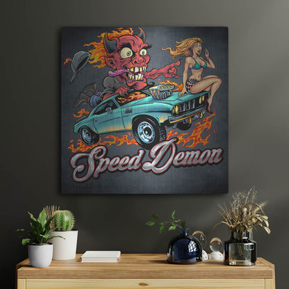 Luxe Metal Art 'Speed Demon Flaming Hot Rod' by Flyland Designs, Metal Wall Art,24x24