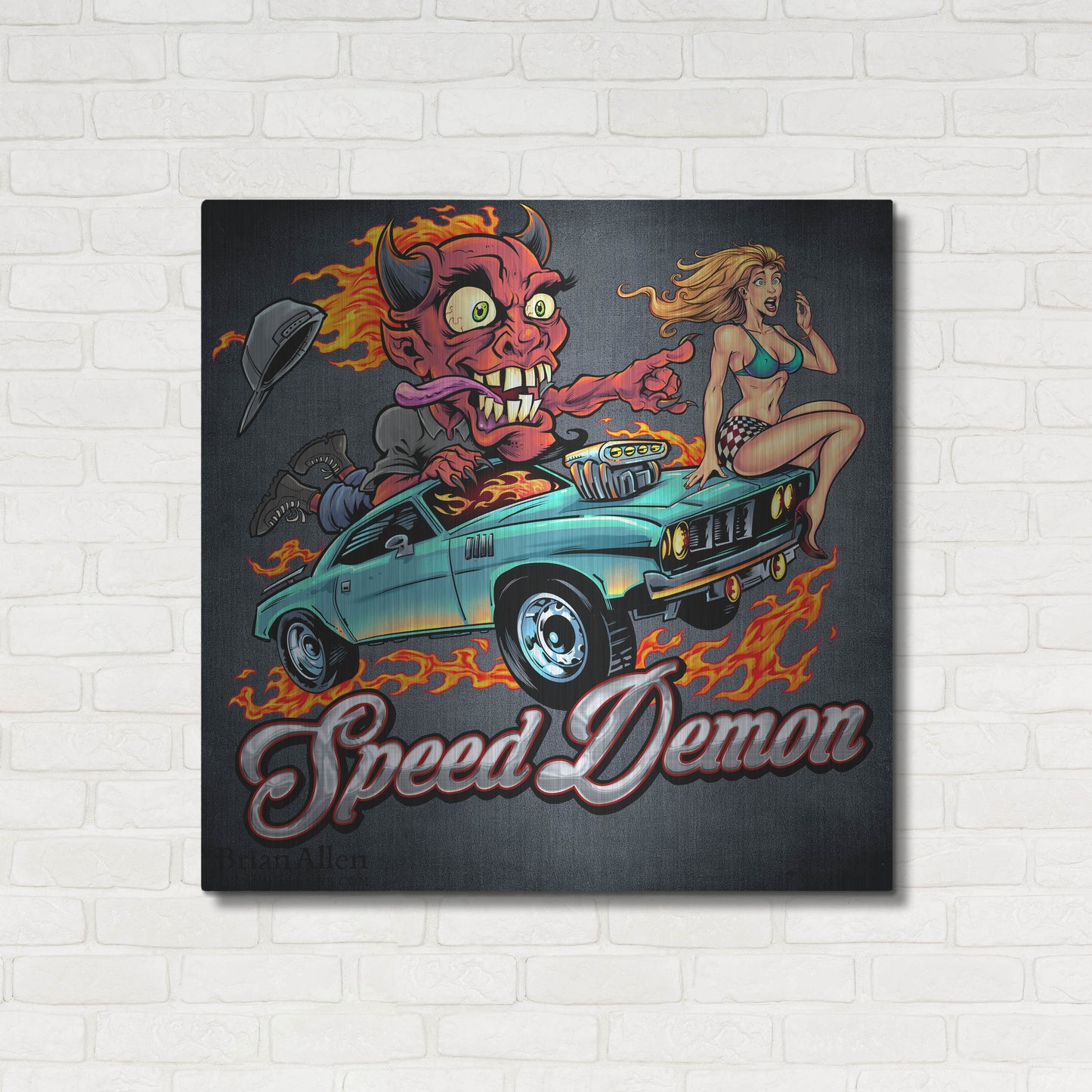 Luxe Metal Art 'Speed Demon Flaming Hot Rod' by Flyland Designs, Metal Wall Art,36x36