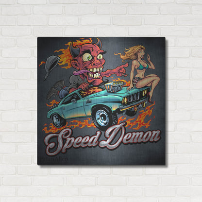 Luxe Metal Art 'Speed Demon Flaming Hot Rod' by Flyland Designs, Metal Wall Art,36x36