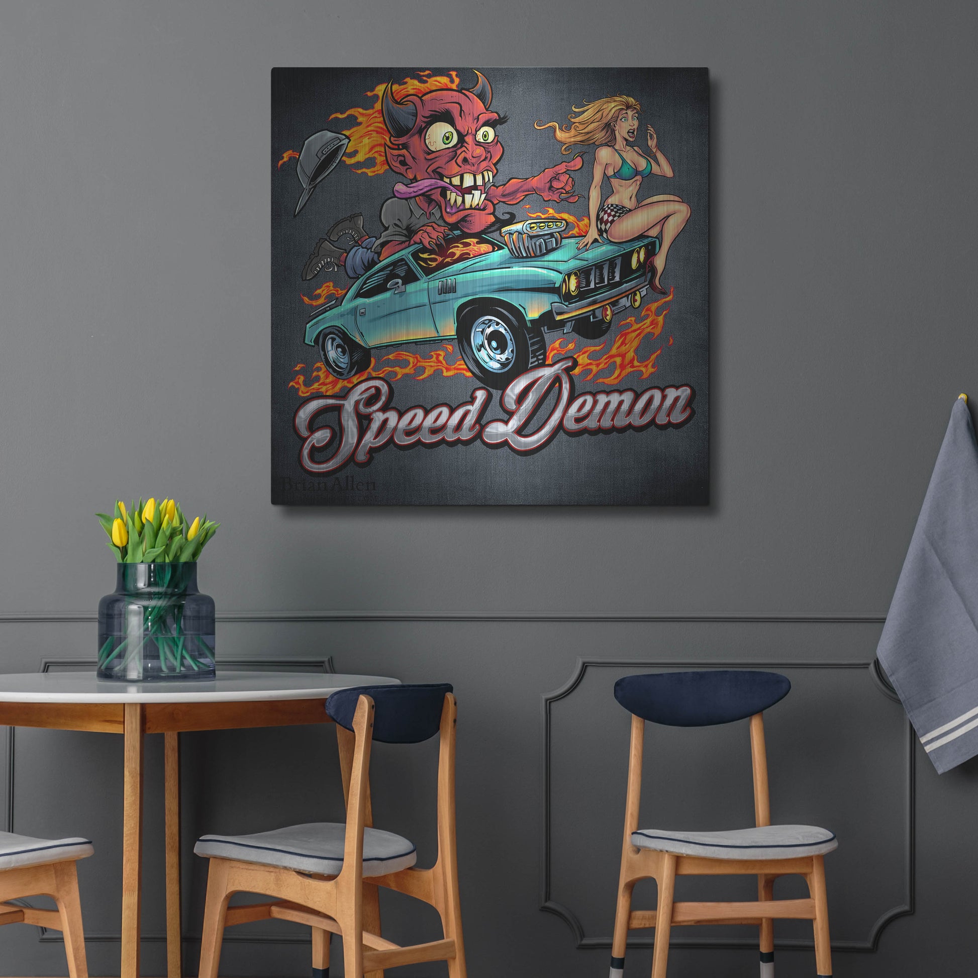 Luxe Metal Art 'Speed Demon Flaming Hot Rod' by Flyland Designs, Metal Wall Art,36x36