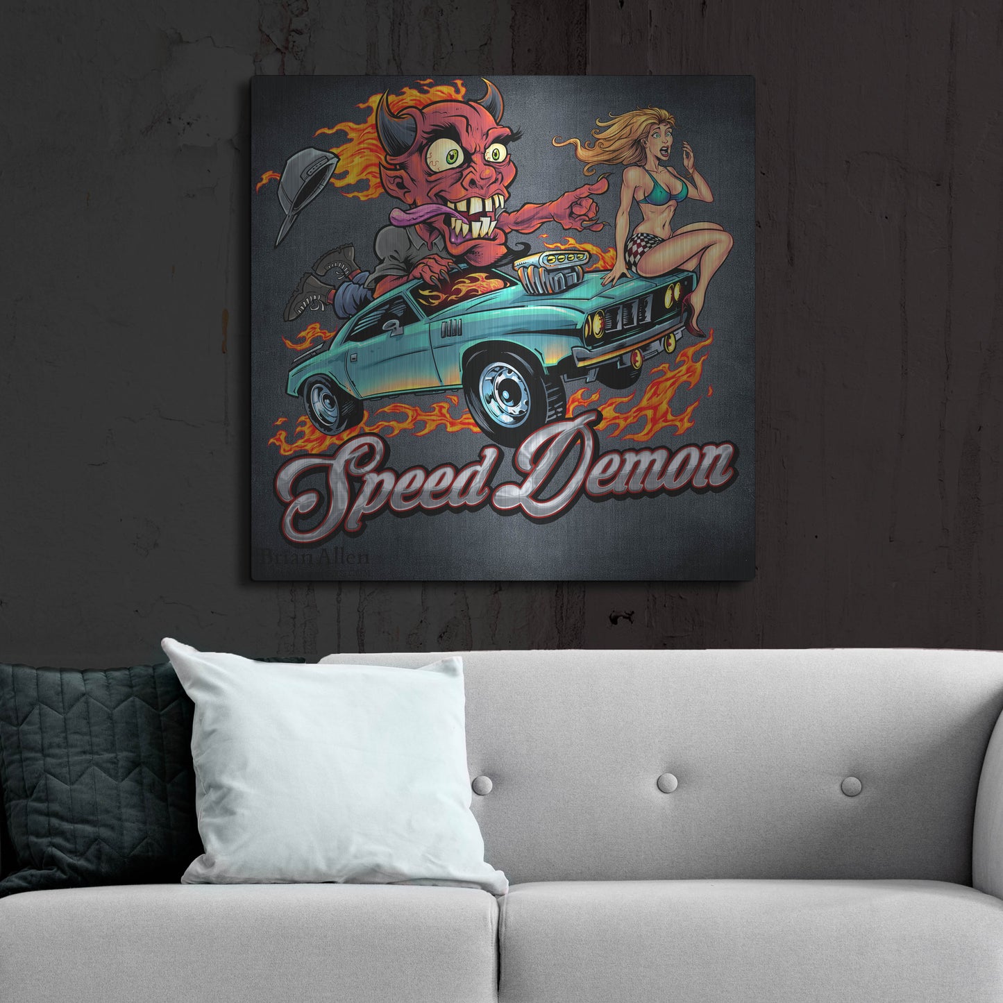 Luxe Metal Art 'Speed Demon Flaming Hot Rod' by Flyland Designs, Metal Wall Art,36x36