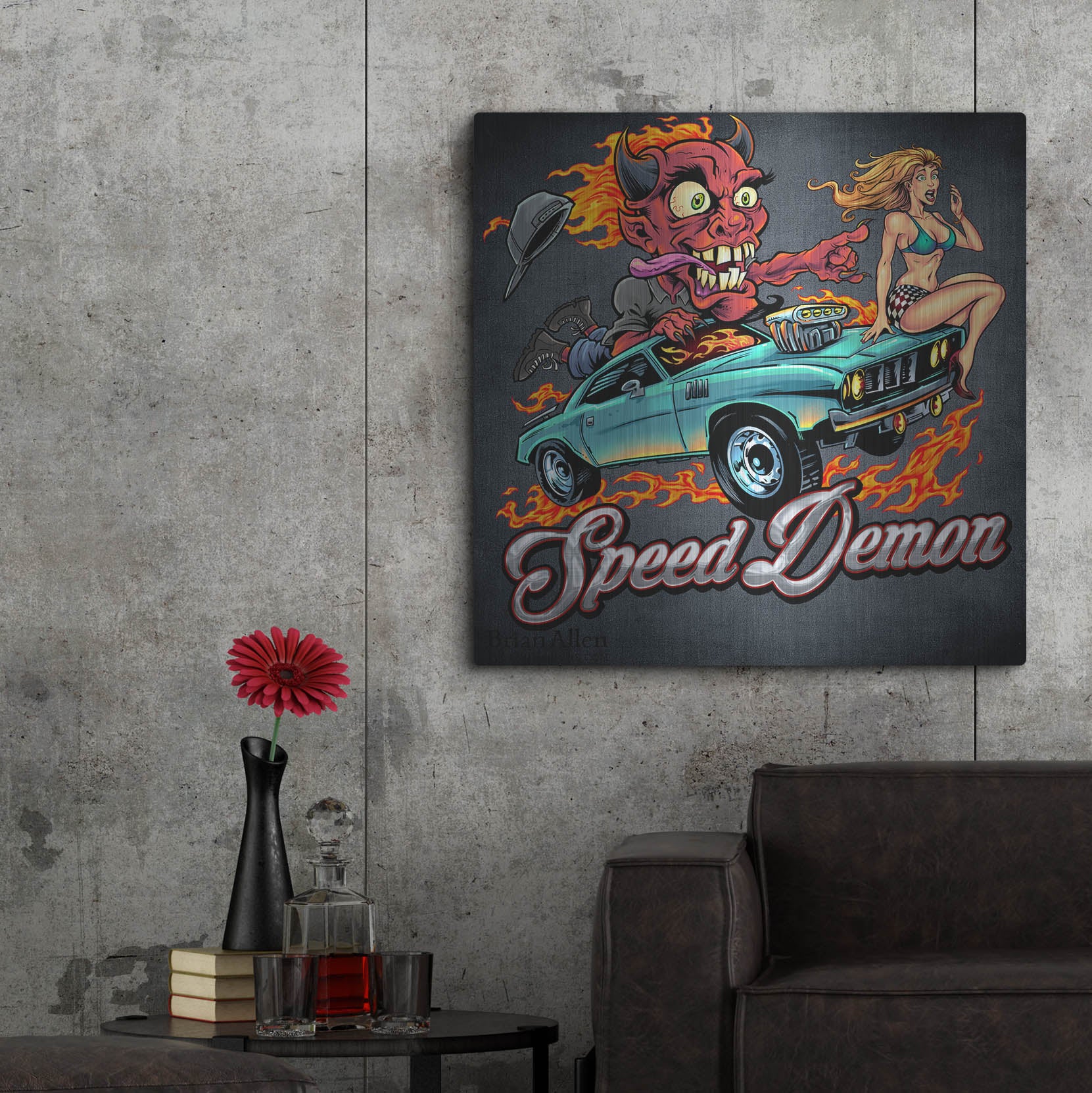 Luxe Metal Art 'Speed Demon Flaming Hot Rod' by Flyland Designs, Metal Wall Art,36x36