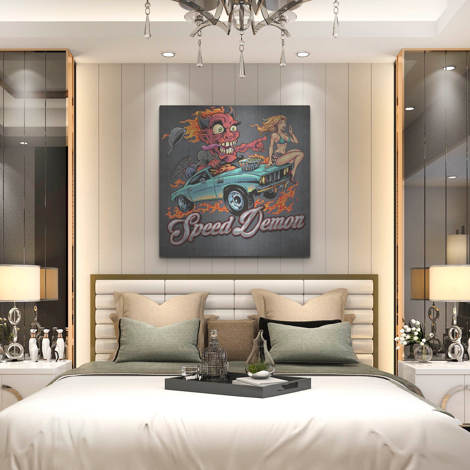 Luxe Metal Art 'Speed Demon Flaming Hot Rod' by Flyland Designs, Metal Wall Art,36x36