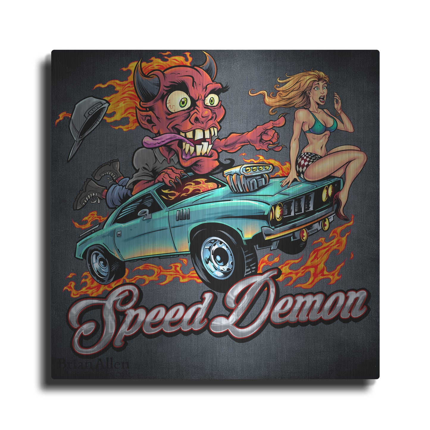 Luxe Metal Art 'Speed Demon Flaming Hot Rod' by Flyland Designs, Metal Wall Art