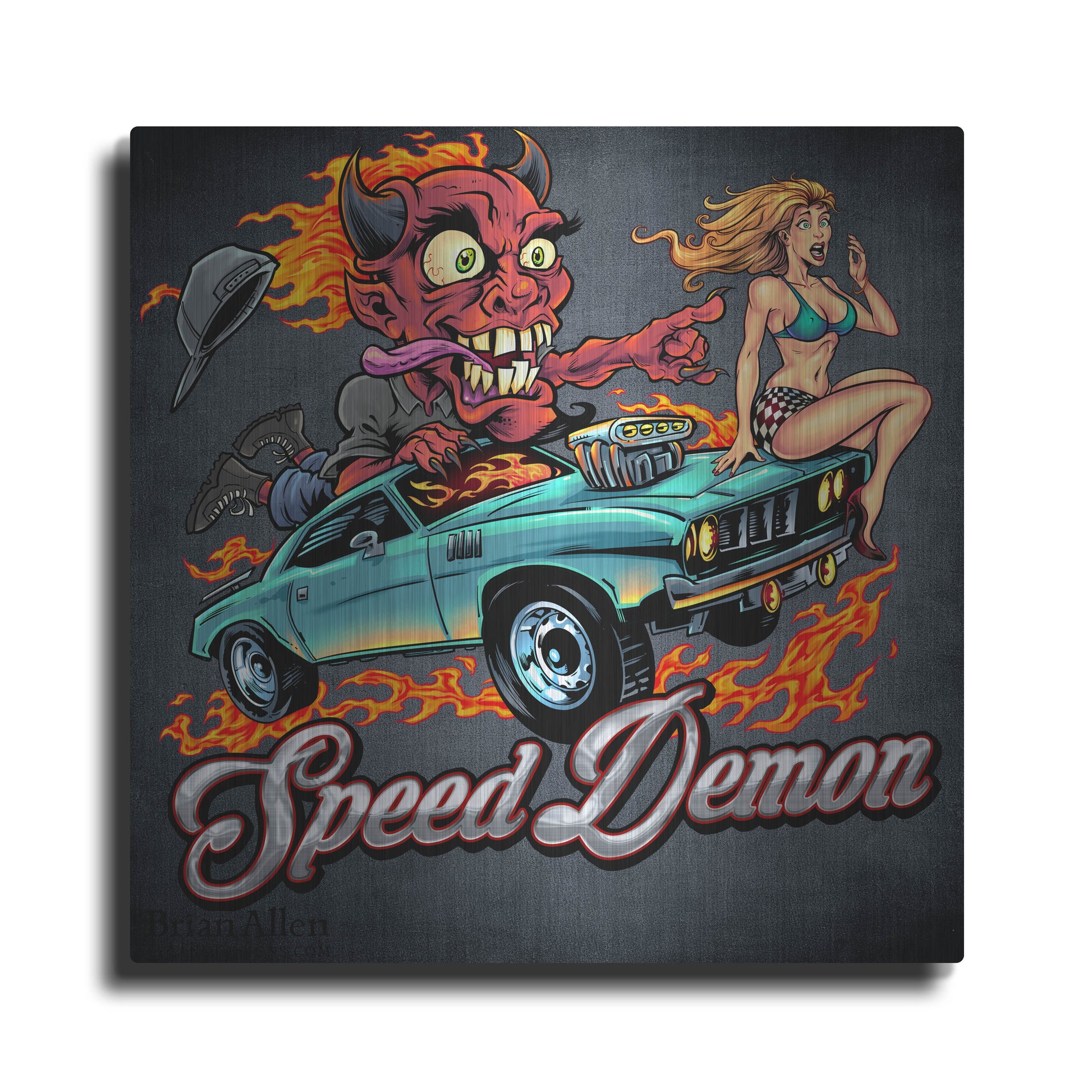 Luxe Metal Art 'Speed Demon Flaming Hot Rod' by Flyland Designs, Metal Wall Art