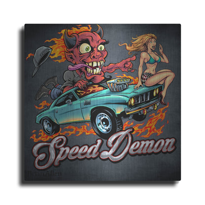 Luxe Metal Art 'Speed Demon Flaming Hot Rod' by Flyland Designs, Metal Wall Art