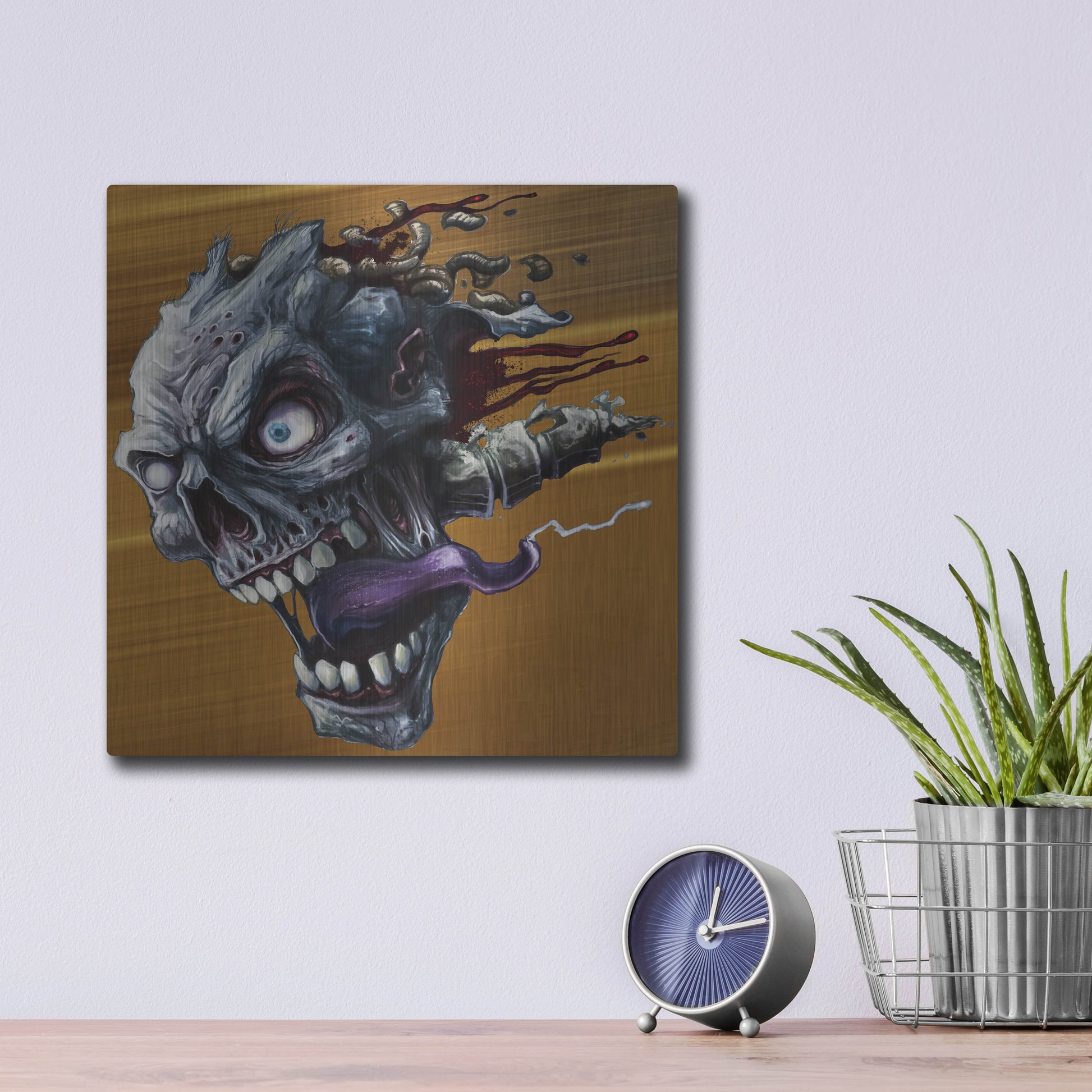 Luxe Metal Art 'Zombie Head' by Flyland Designs, Metal Wall Art,12x12