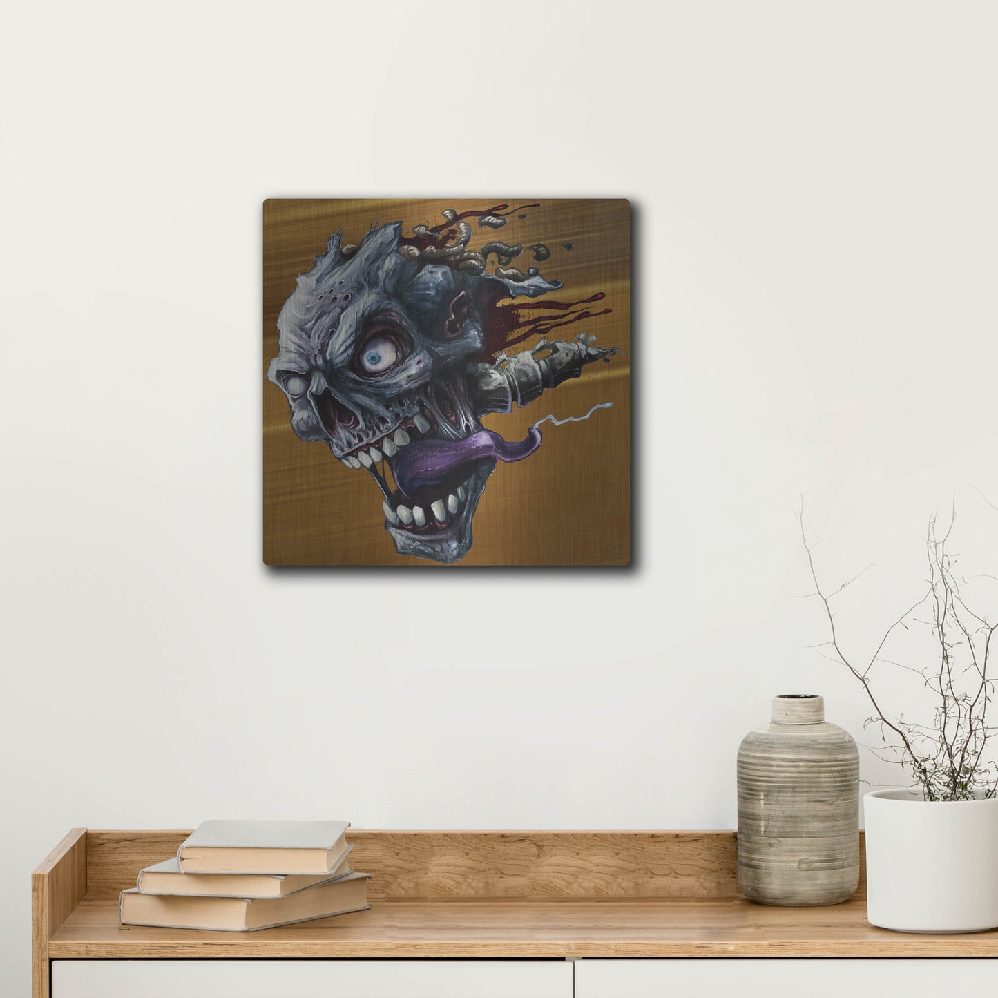 Luxe Metal Art 'Zombie Head' by Flyland Designs, Metal Wall Art,12x12