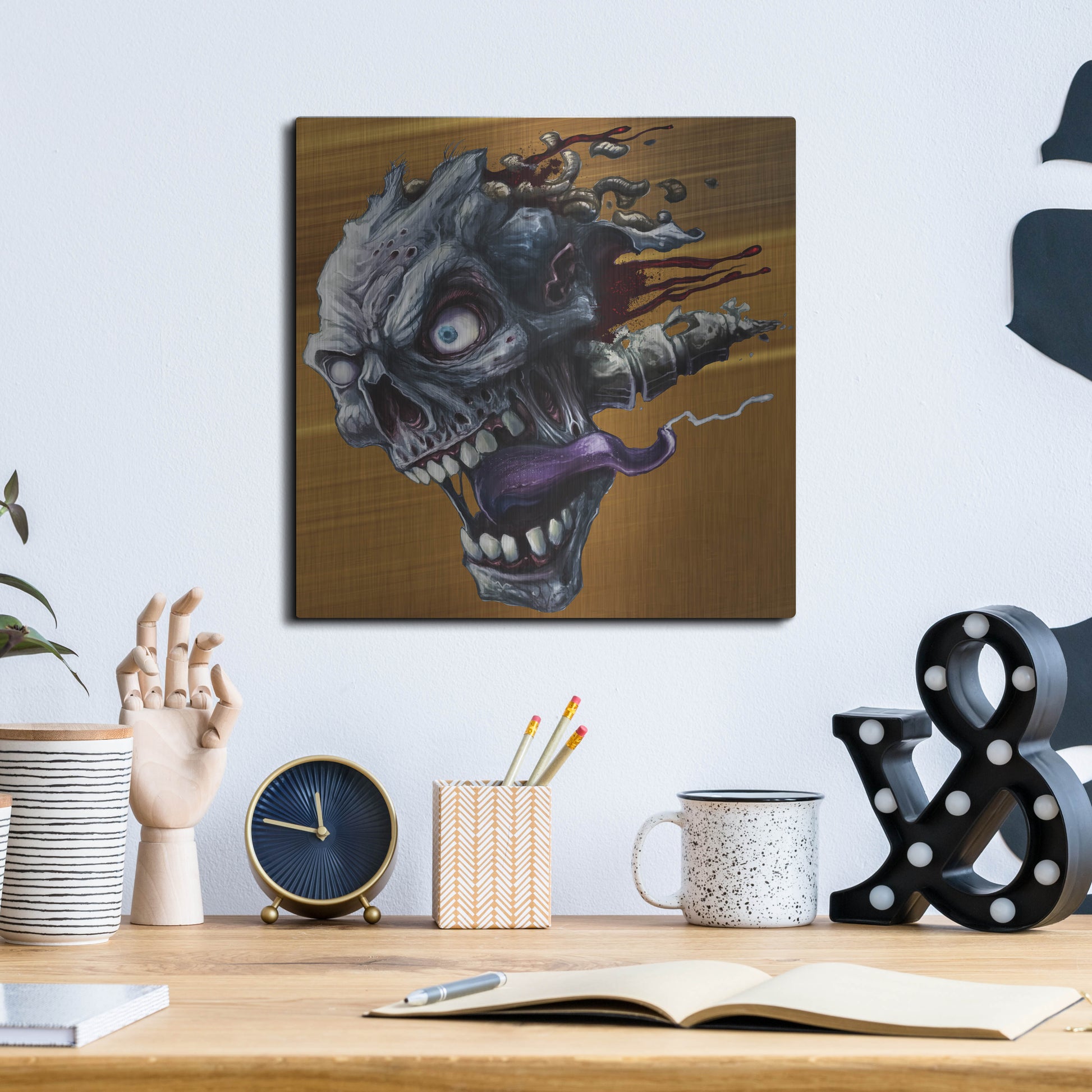 Luxe Metal Art 'Zombie Head' by Flyland Designs, Metal Wall Art,12x12