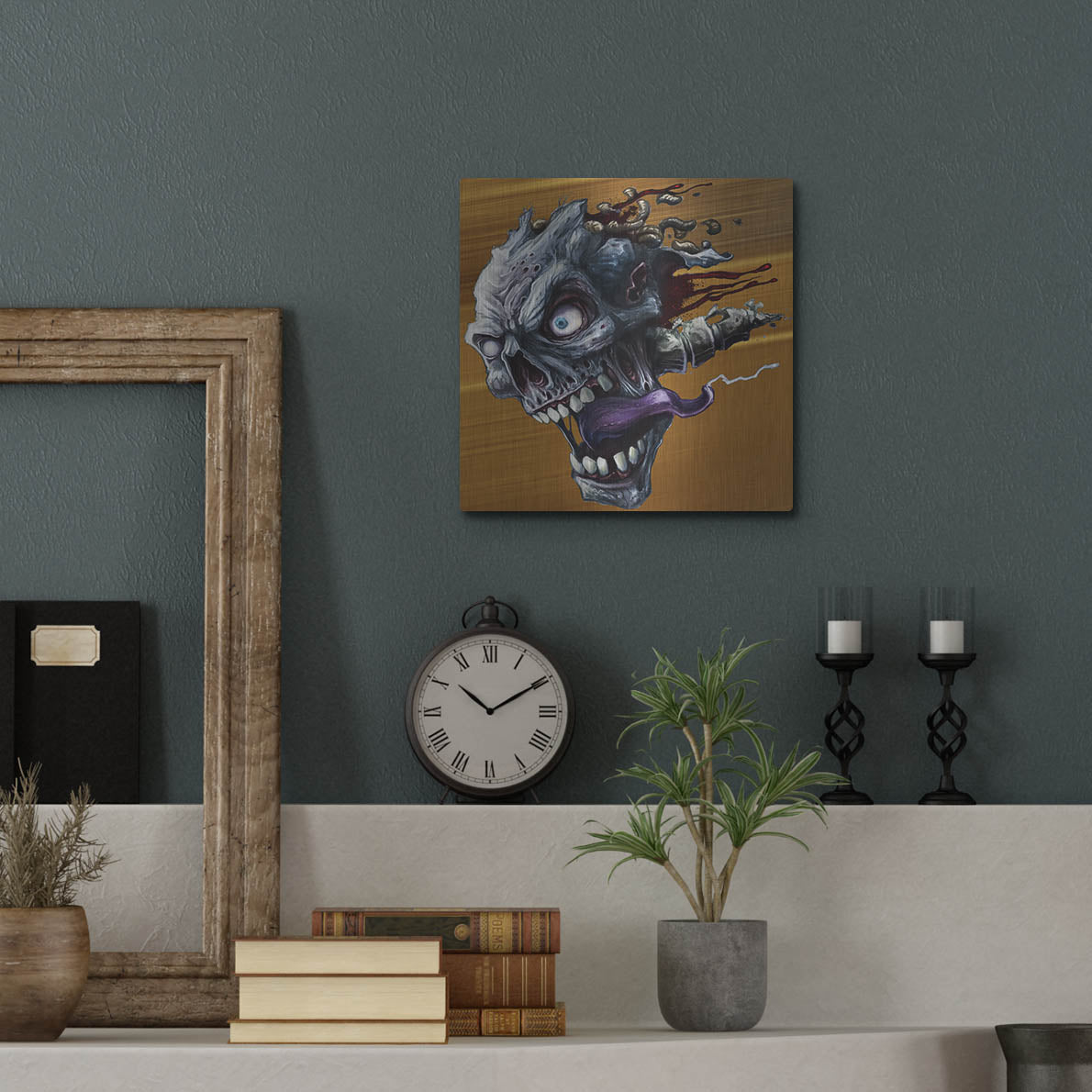 Luxe Metal Art 'Zombie Head' by Flyland Designs, Metal Wall Art,12x12