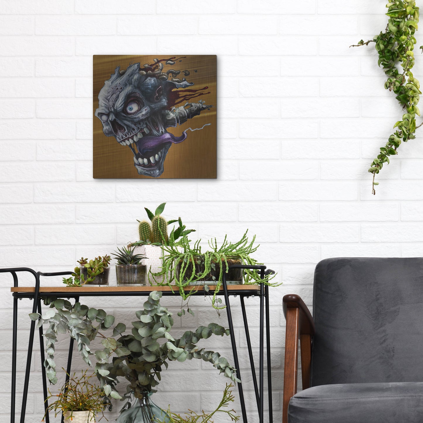 Luxe Metal Art 'Zombie Head' by Flyland Designs, Metal Wall Art,12x12