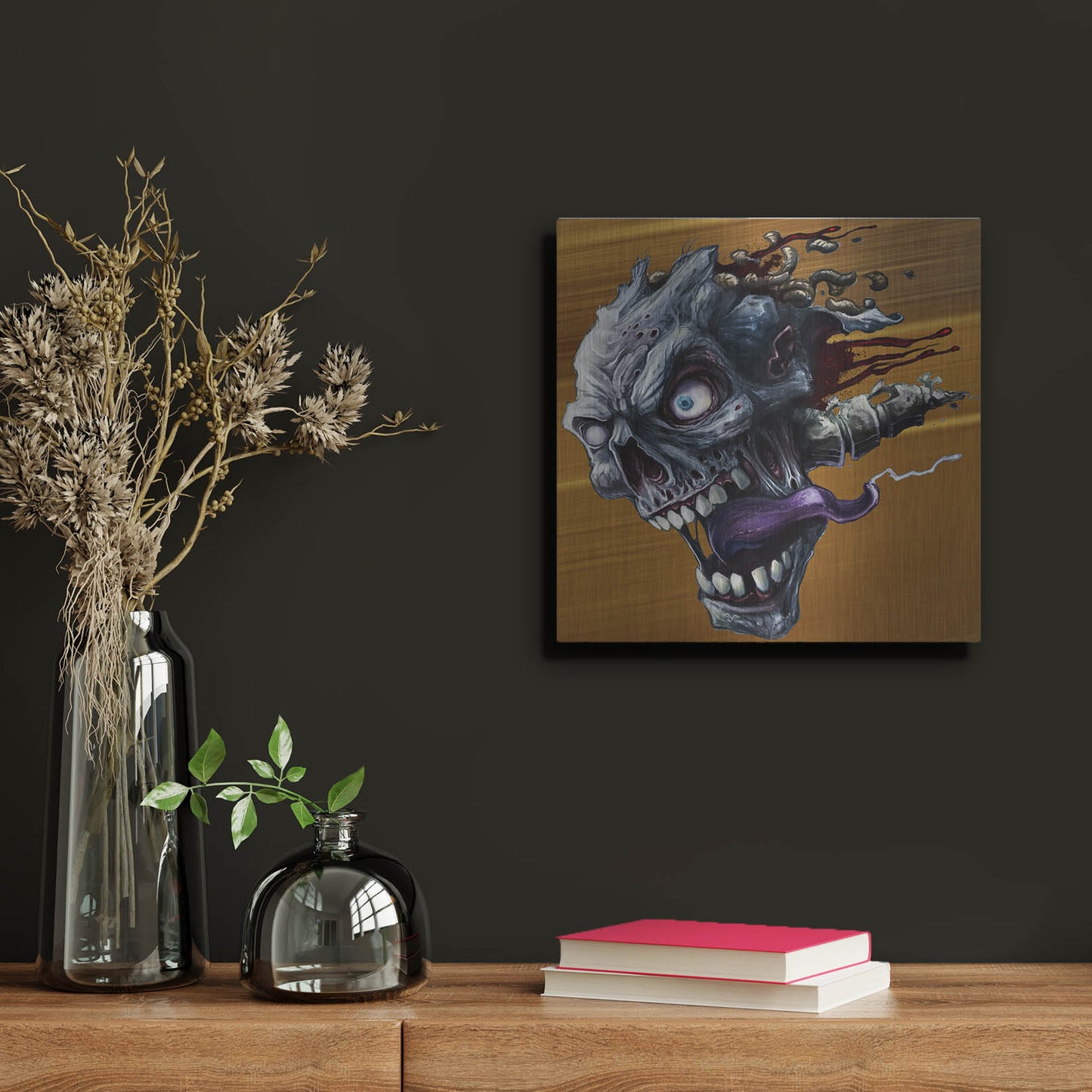 Luxe Metal Art 'Zombie Head' by Flyland Designs, Metal Wall Art,12x12