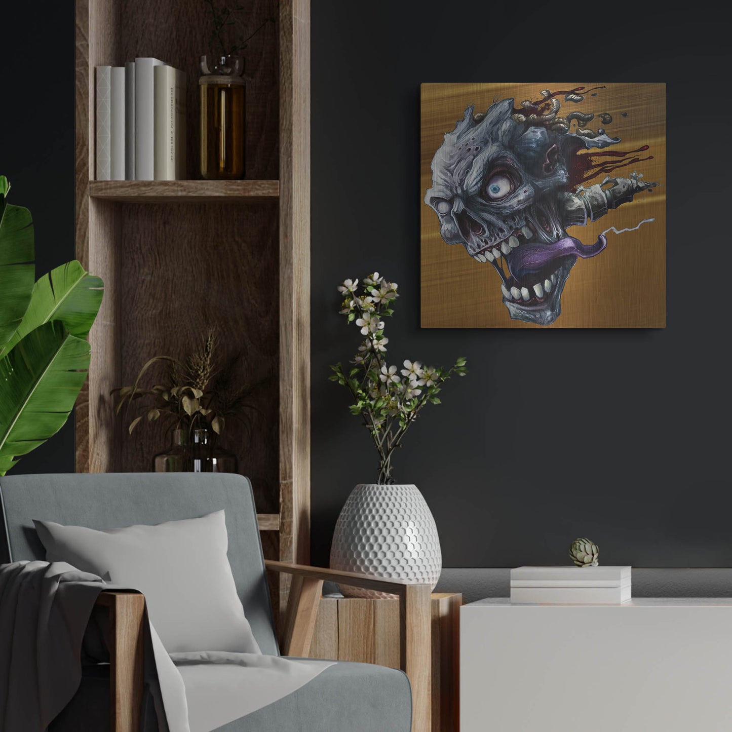 Luxe Metal Art 'Zombie Head' by Flyland Designs, Metal Wall Art,24x24
