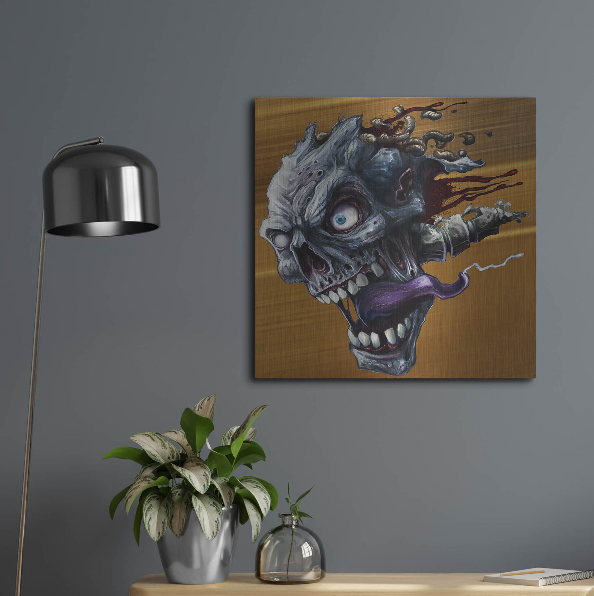 Luxe Metal Art 'Zombie Head' by Flyland Designs, Metal Wall Art,24x24