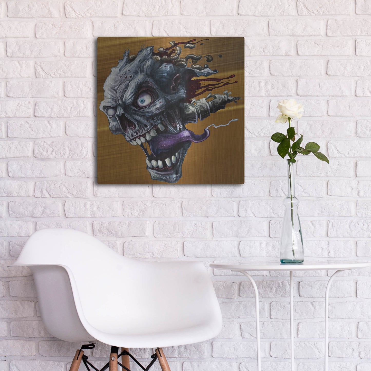 Luxe Metal Art 'Zombie Head' by Flyland Designs, Metal Wall Art,24x24