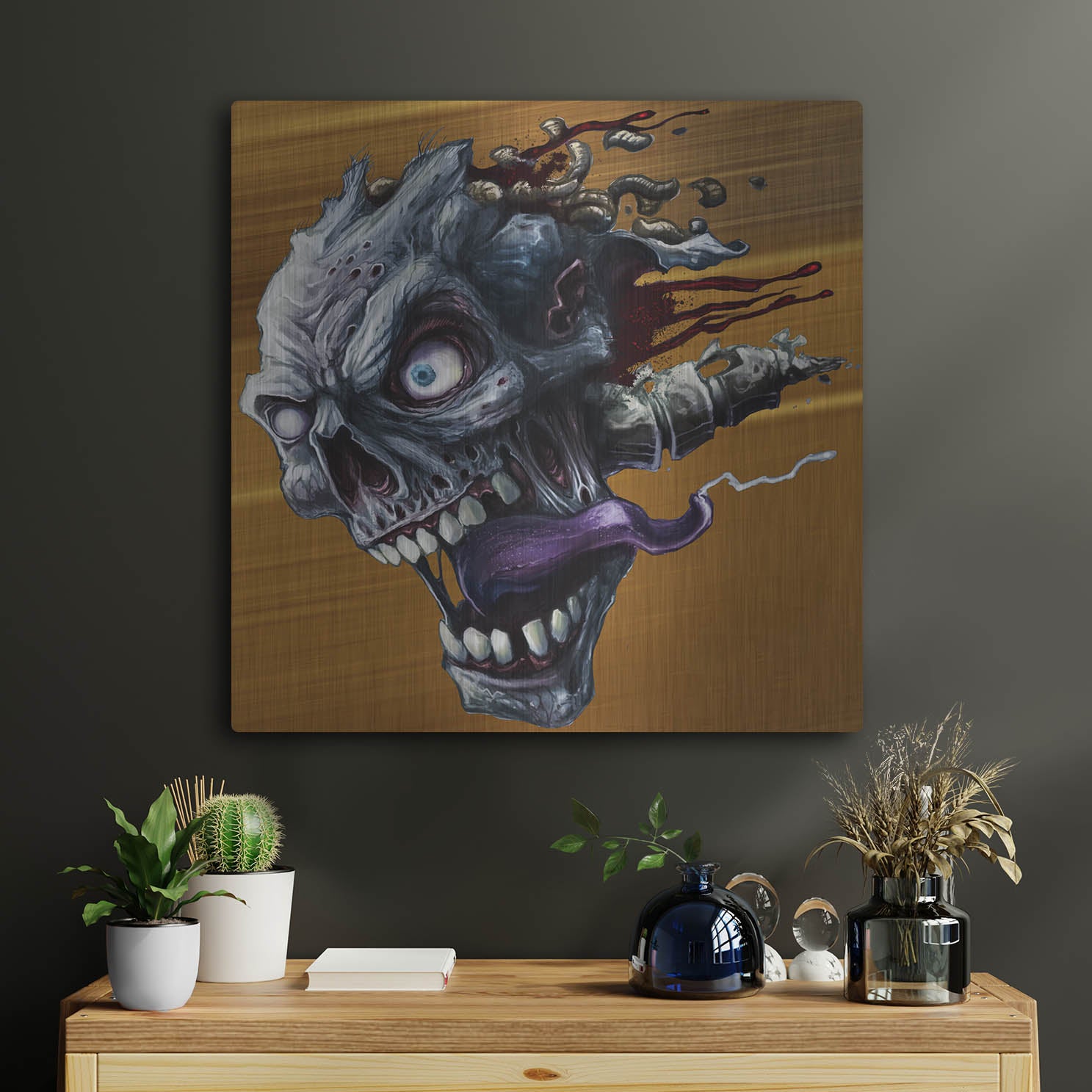 Luxe Metal Art 'Zombie Head' by Flyland Designs, Metal Wall Art,24x24