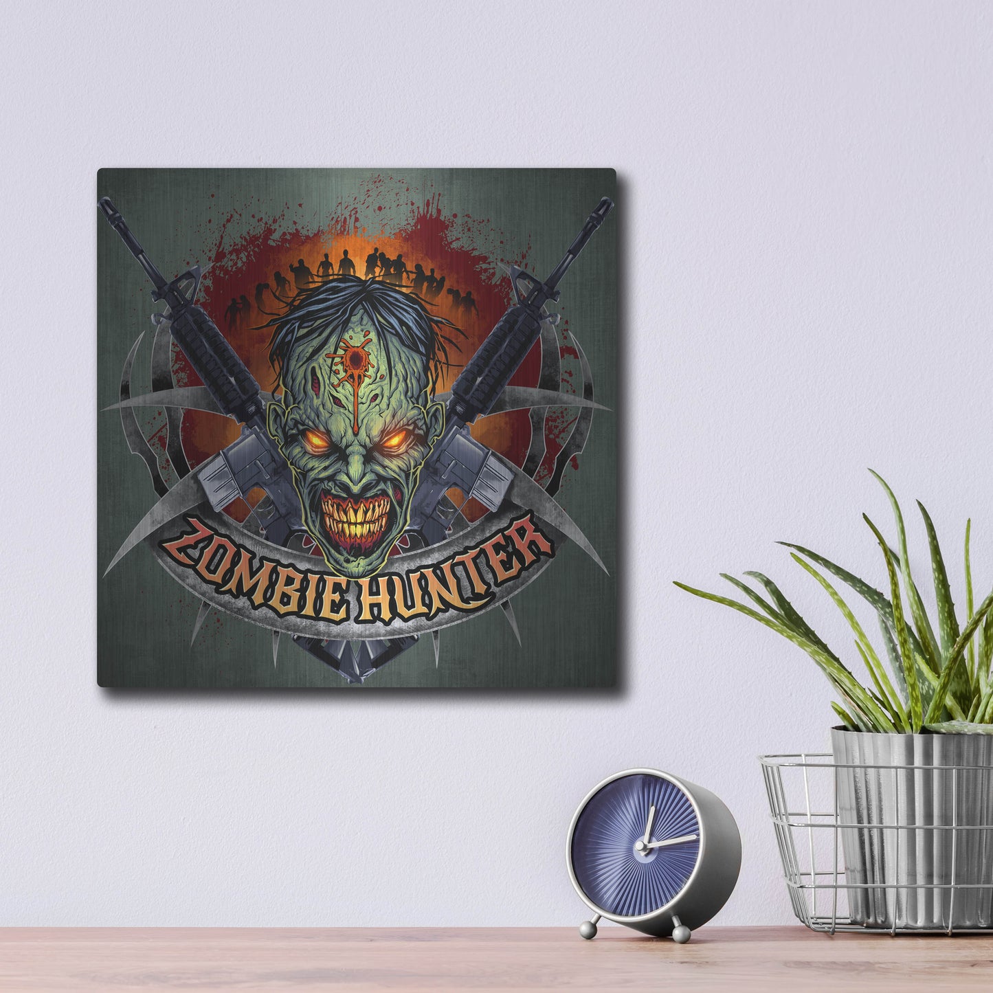 Luxe Metal Art 'Zombie Hunter Logo Template' by Flyland Designs, Metal Wall Art,12x12