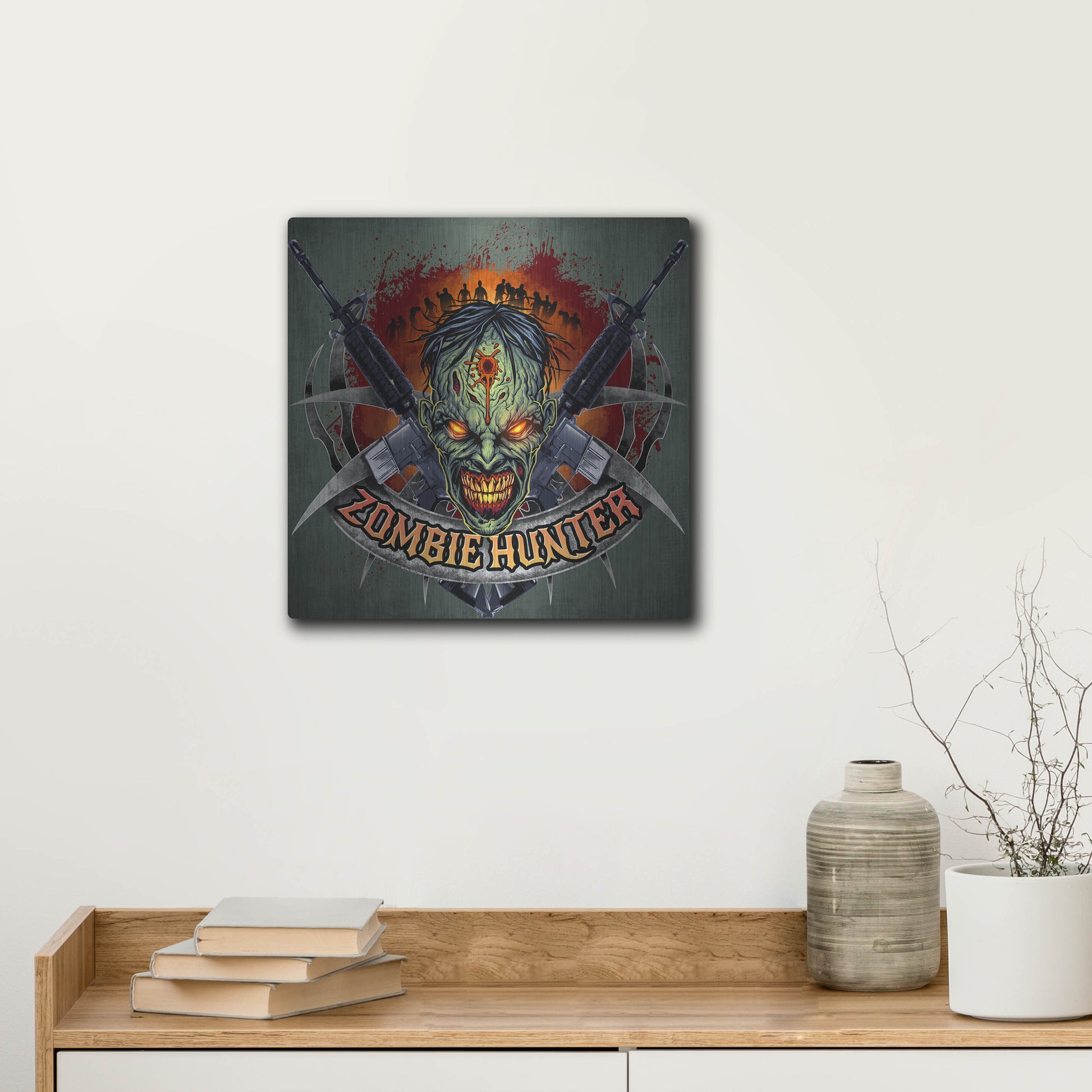Luxe Metal Art 'Zombie Hunter Logo Template' by Flyland Designs, Metal Wall Art,12x12