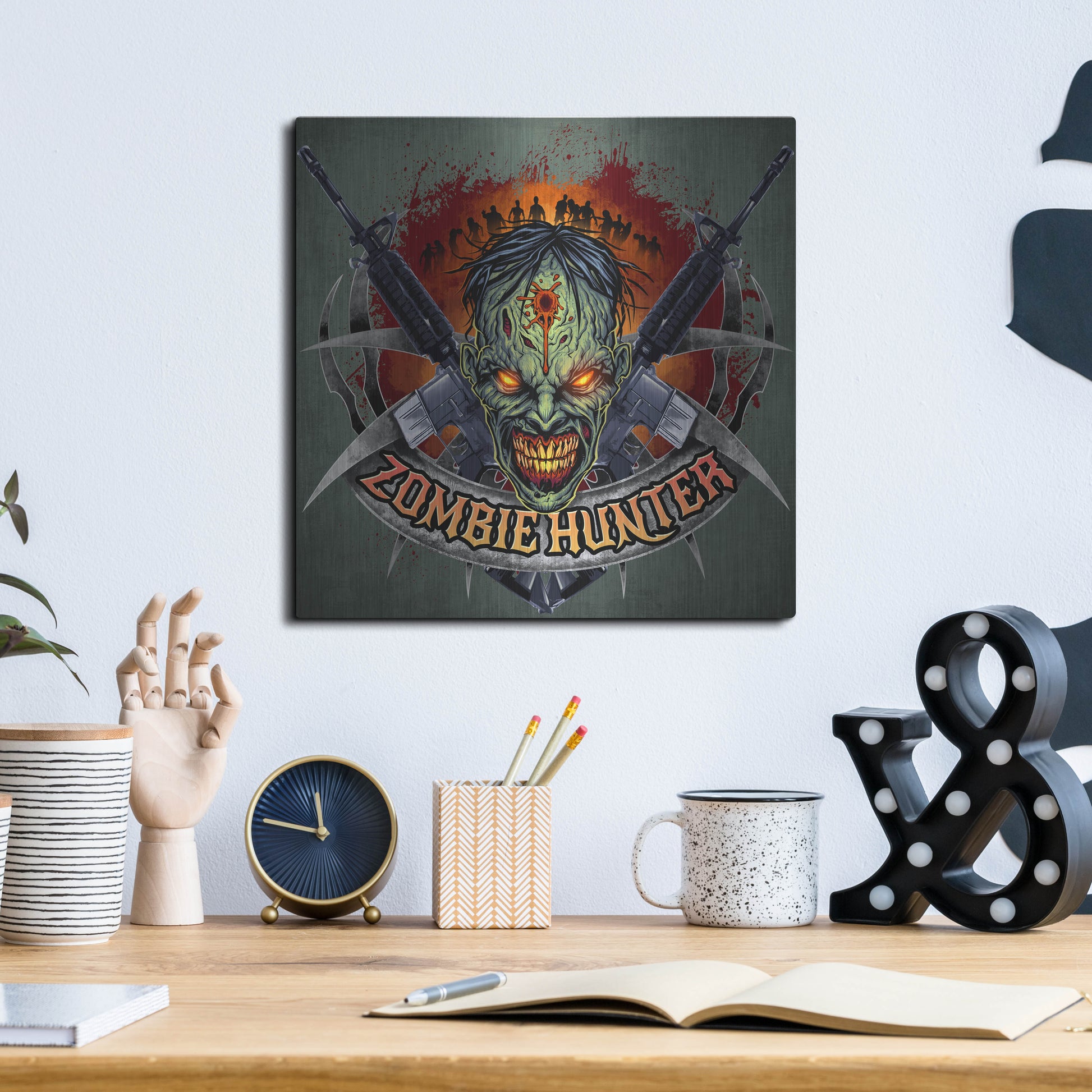 Luxe Metal Art 'Zombie Hunter Logo Template' by Flyland Designs, Metal Wall Art,12x12