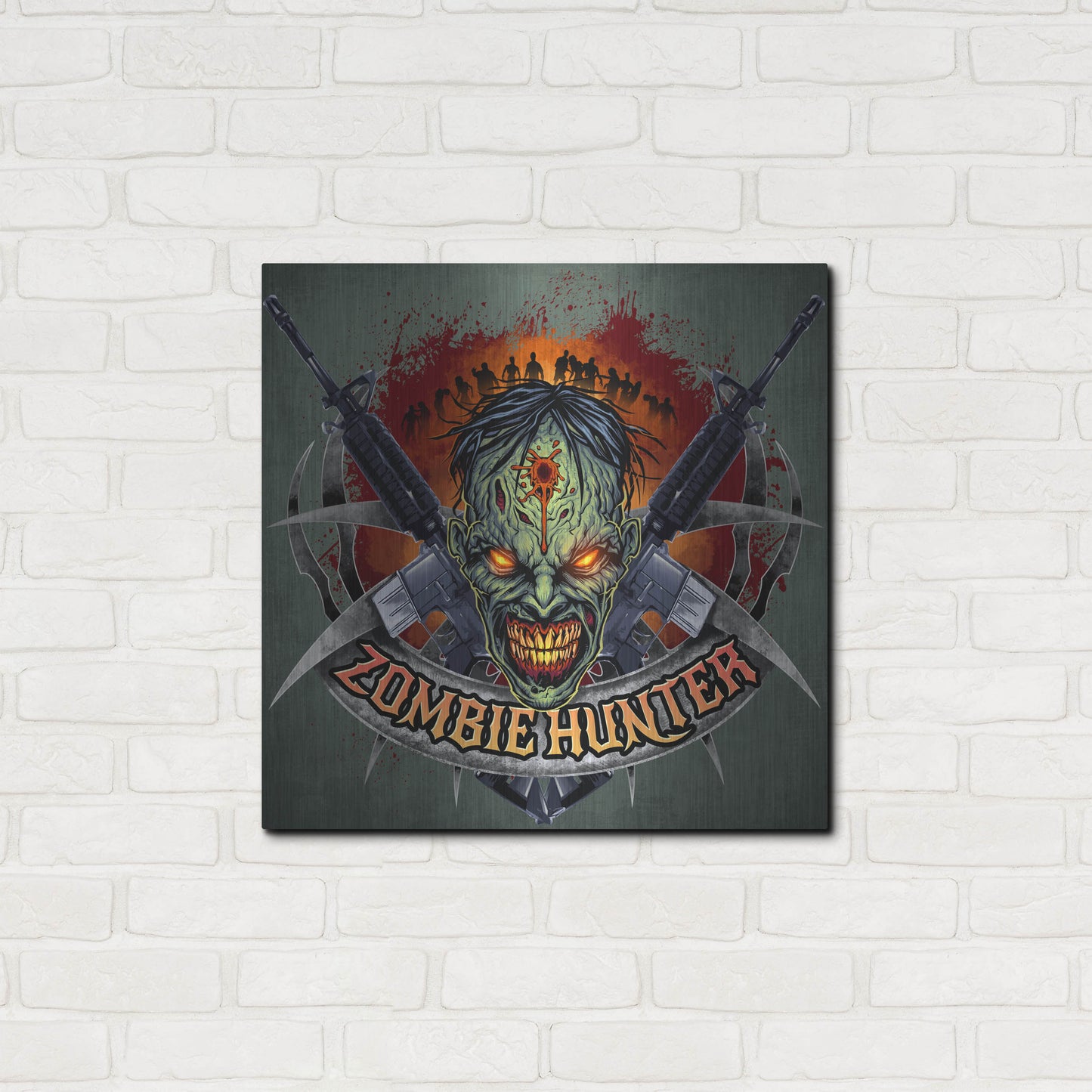 Luxe Metal Art 'Zombie Hunter Logo Template' by Flyland Designs, Metal Wall Art,24x24