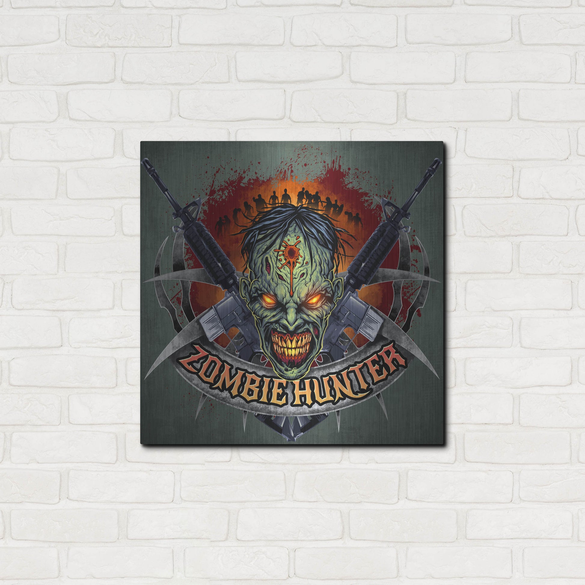 Luxe Metal Art 'Zombie Hunter Logo Template' by Flyland Designs, Metal Wall Art,24x24