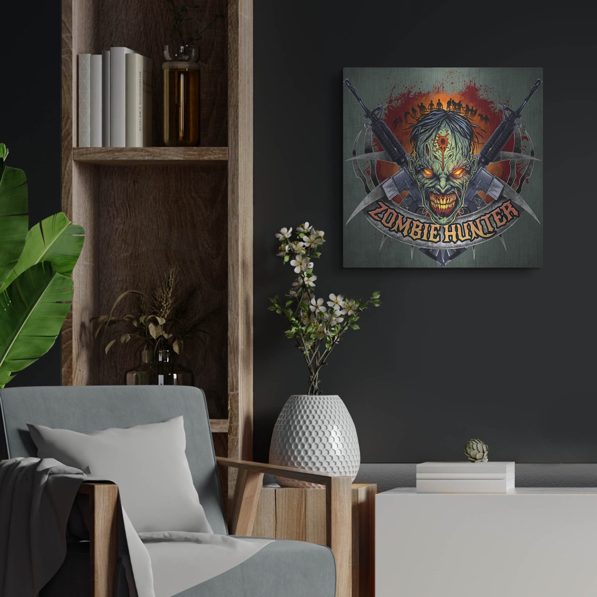 Luxe Metal Art 'Zombie Hunter Logo Template' by Flyland Designs, Metal Wall Art,24x24