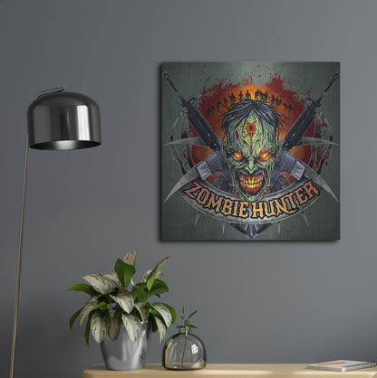 Luxe Metal Art 'Zombie Hunter Logo Template' by Flyland Designs, Metal Wall Art,24x24