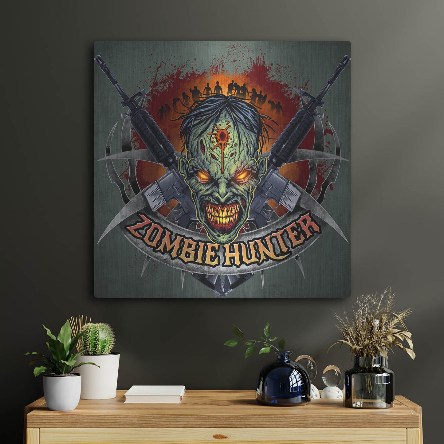 Luxe Metal Art 'Zombie Hunter Logo Template' by Flyland Designs, Metal Wall Art,24x24