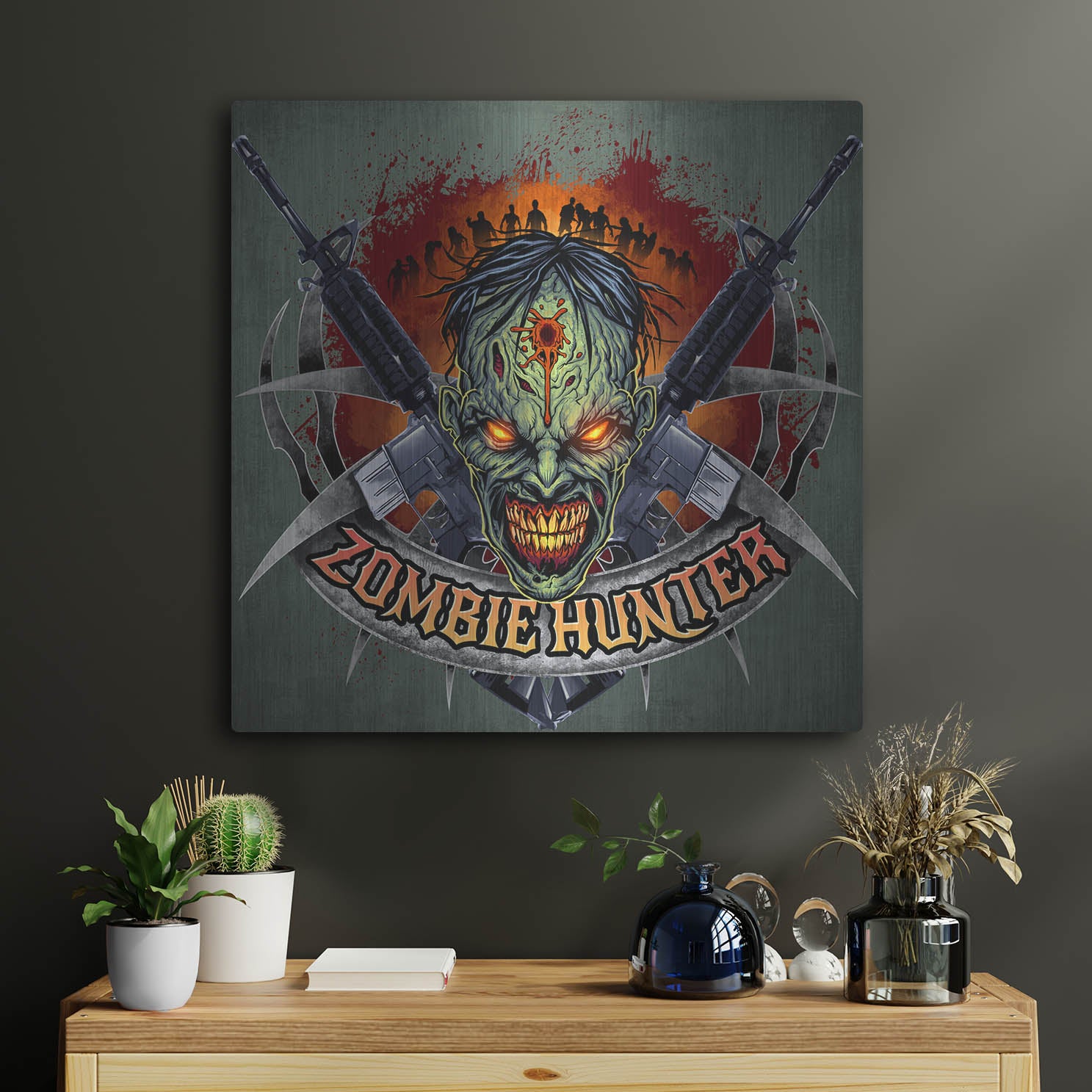 Luxe Metal Art 'Zombie Hunter Logo Template' by Flyland Designs, Metal Wall Art,24x24