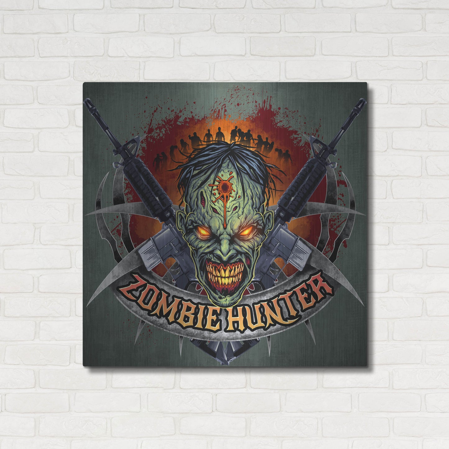 Luxe Metal Art 'Zombie Hunter Logo Template' by Flyland Designs, Metal Wall Art,36x36