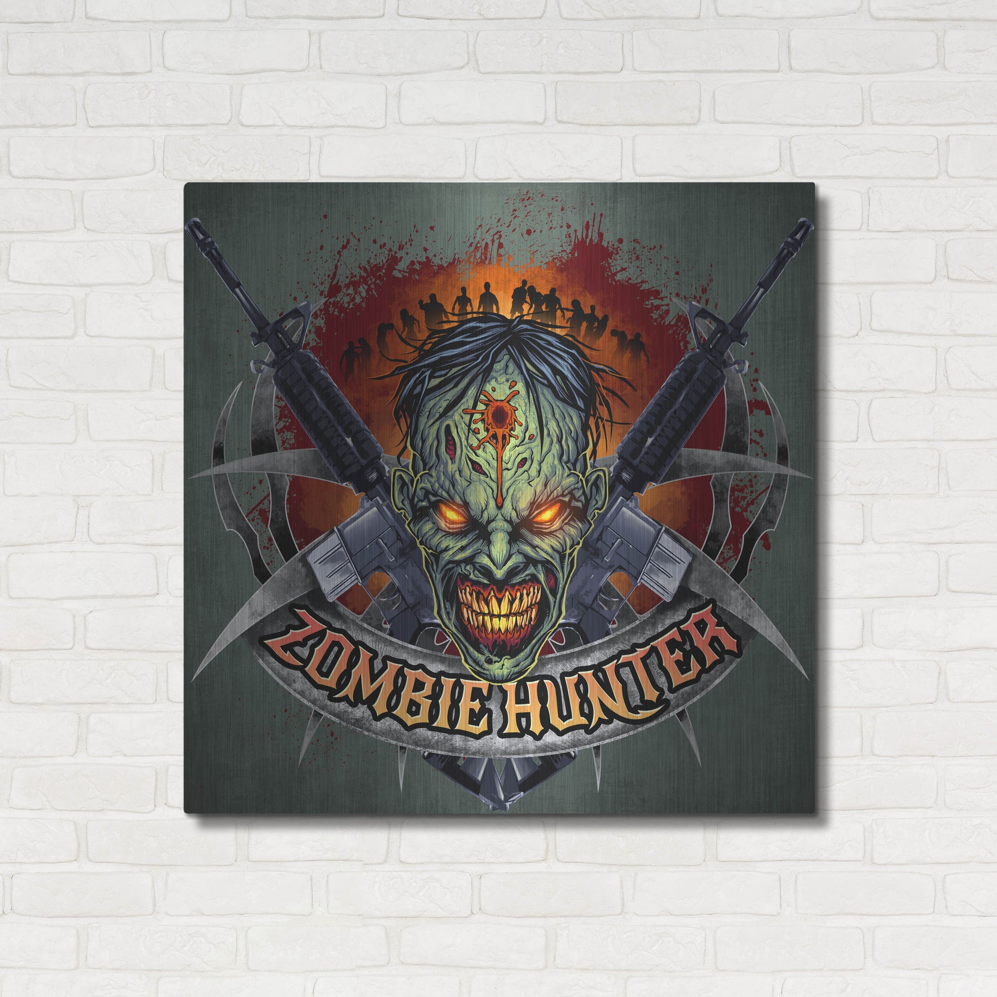 Luxe Metal Art 'Zombie Hunter Logo Template' by Flyland Designs, Metal Wall Art,36x36
