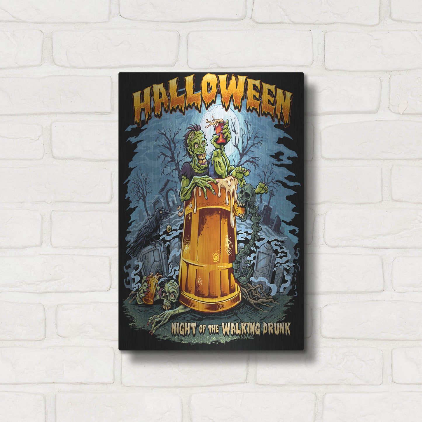 Luxe Metal Art 'Zombie In Beer Glass' by Flyland Designs, Metal Wall Art,12x16