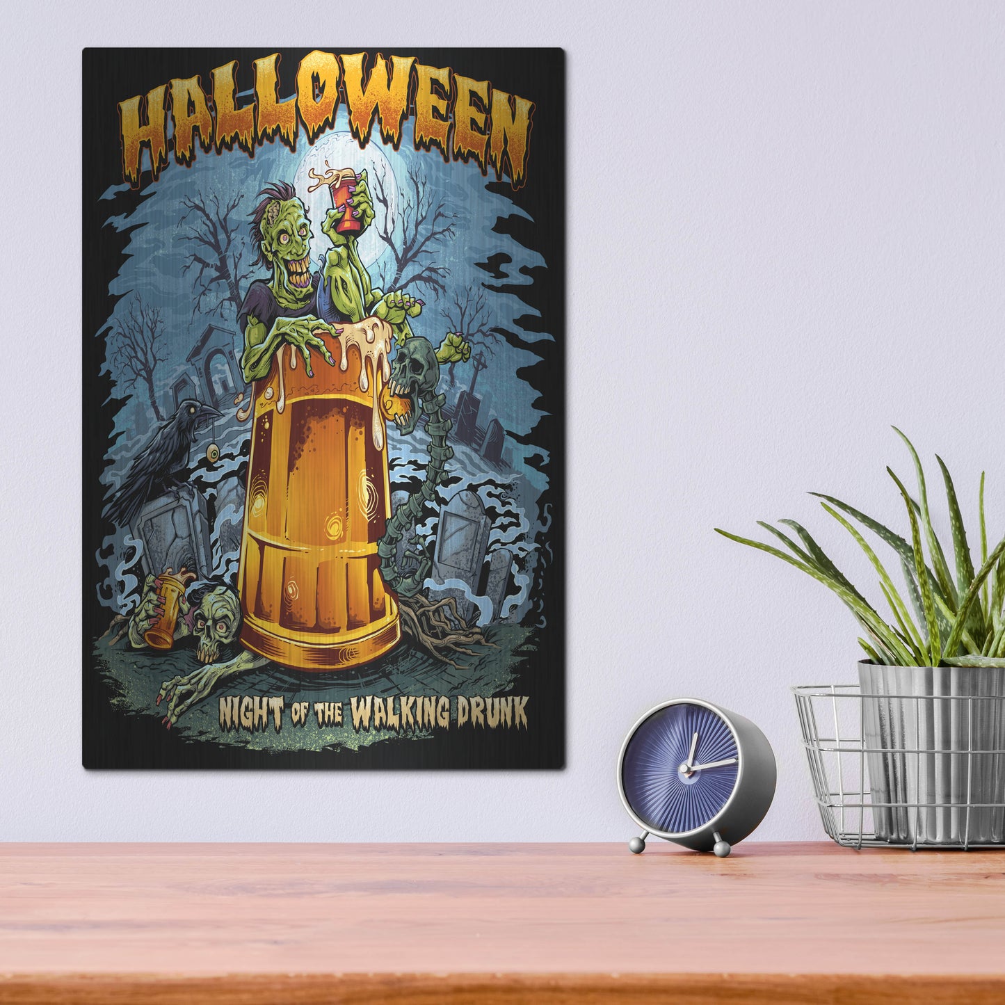 Luxe Metal Art 'Zombie In Beer Glass' by Flyland Designs, Metal Wall Art,12x16