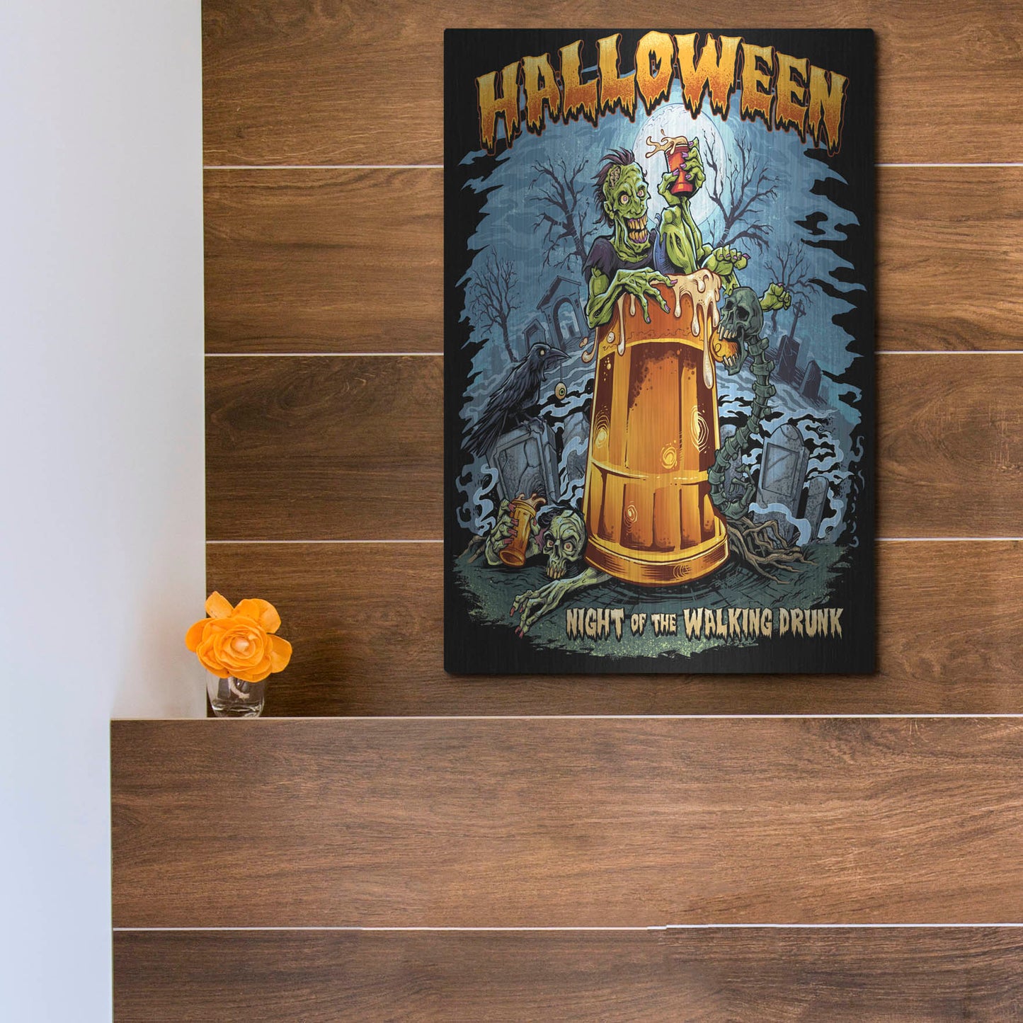 Luxe Metal Art 'Zombie In Beer Glass' by Flyland Designs, Metal Wall Art,12x16