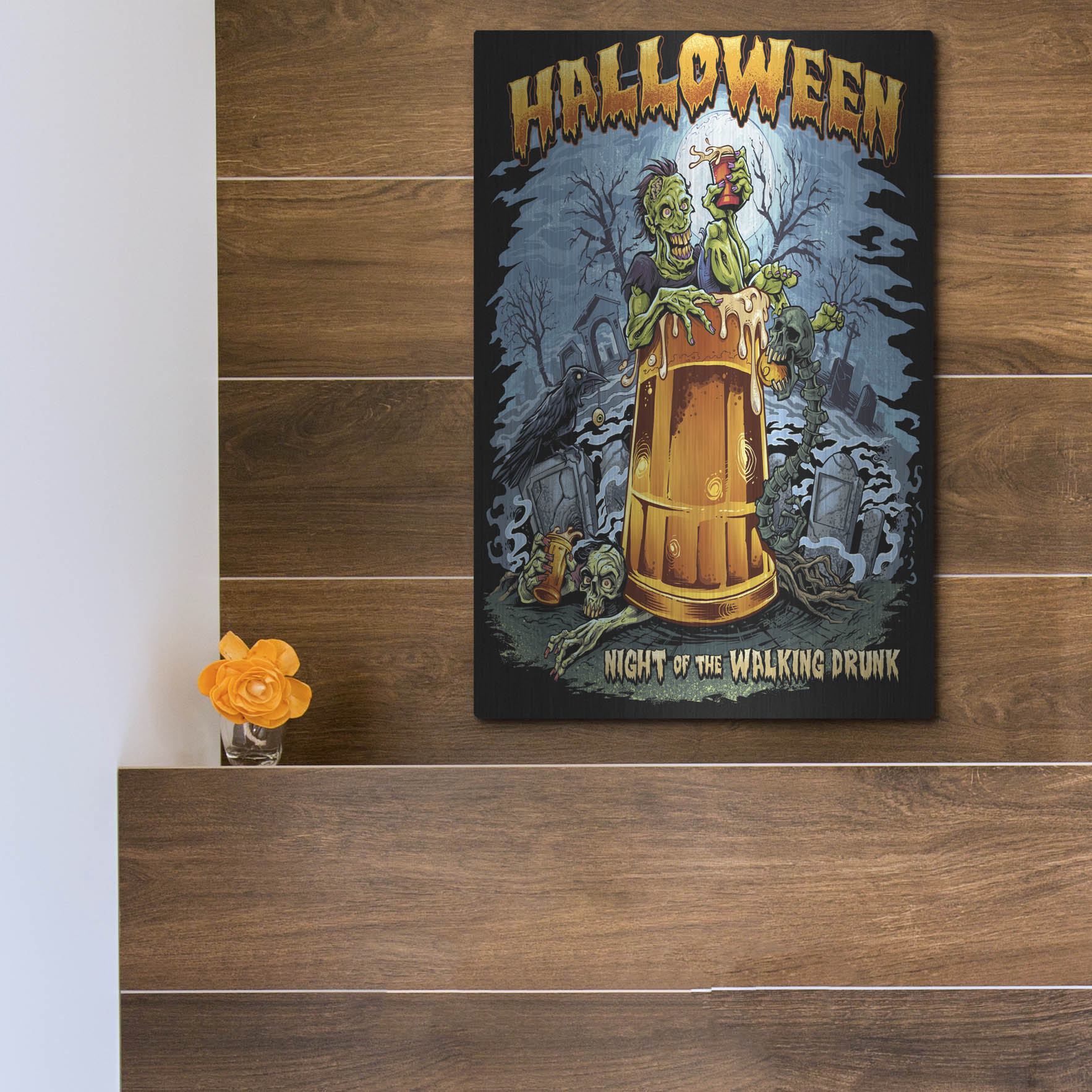 Luxe Metal Art 'Zombie In Beer Glass' by Flyland Designs, Metal Wall Art,12x16