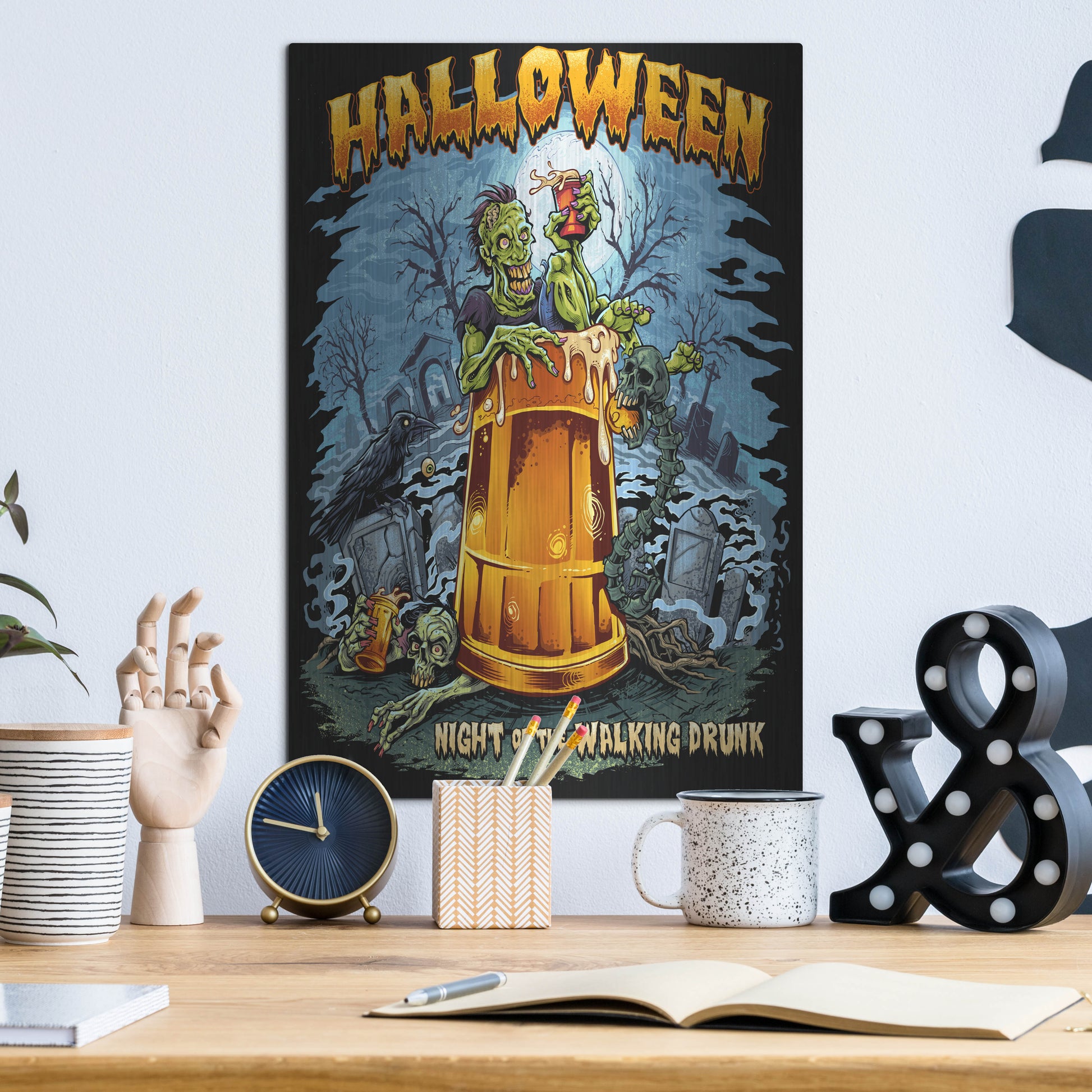 Luxe Metal Art 'Zombie In Beer Glass' by Flyland Designs, Metal Wall Art,12x16