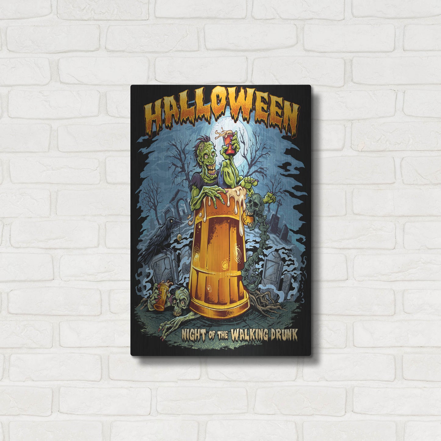 Luxe Metal Art 'Zombie In Beer Glass' by Flyland Designs, Metal Wall Art,16x24