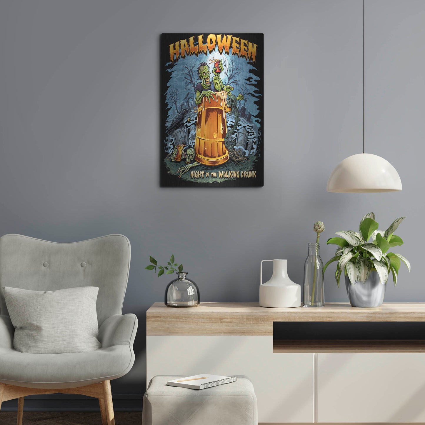 Luxe Metal Art 'Zombie In Beer Glass' by Flyland Designs, Metal Wall Art,16x24