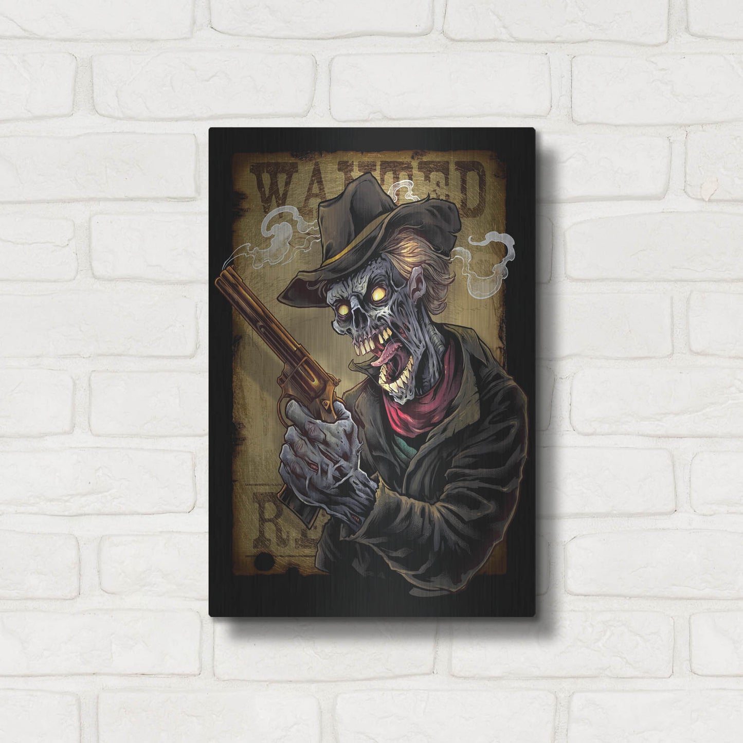 Luxe Metal Art 'Zombie Outlaw With Revolver' by Flyland Designs, Metal Wall Art,12x16