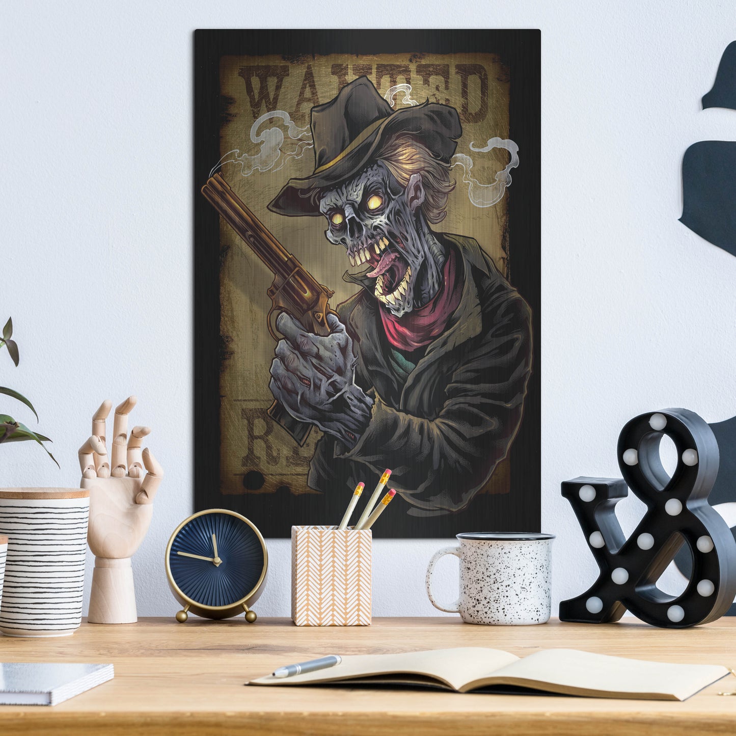 Luxe Metal Art 'Zombie Outlaw With Revolver' by Flyland Designs, Metal Wall Art,12x16