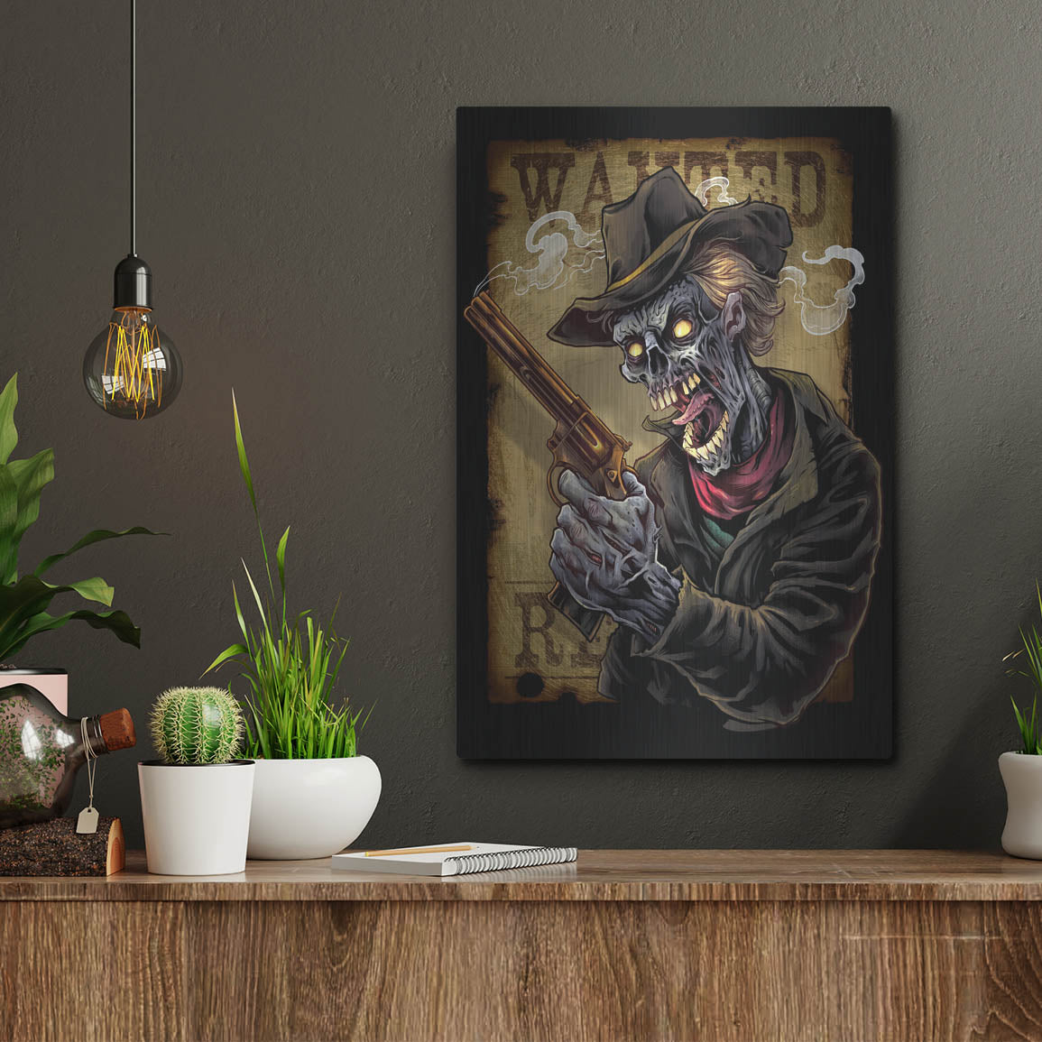 Luxe Metal Art 'Zombie Outlaw With Revolver' by Flyland Designs, Metal Wall Art,12x16