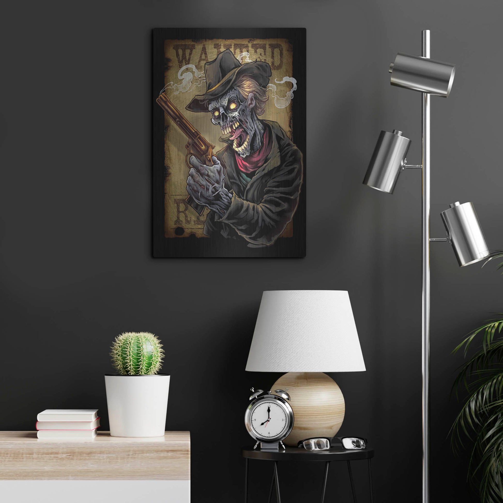 Luxe Metal Art 'Zombie Outlaw With Revolver' by Flyland Designs, Metal Wall Art,16x24