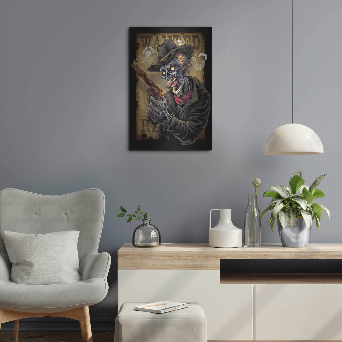 Luxe Metal Art 'Zombie Outlaw With Revolver' by Flyland Designs, Metal Wall Art,16x24