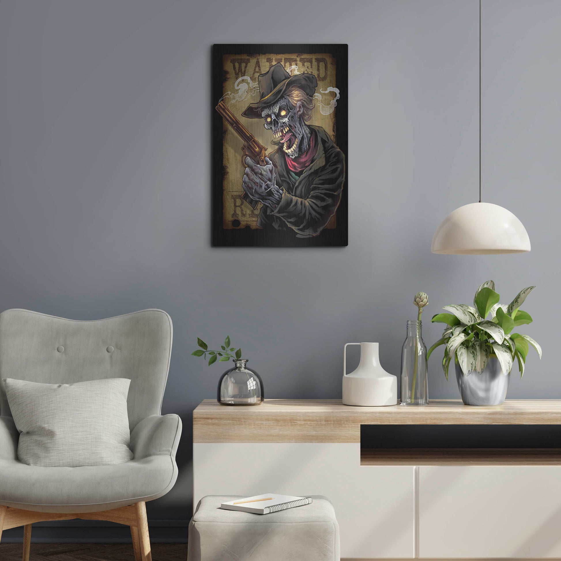 Luxe Metal Art 'Zombie Outlaw With Revolver' by Flyland Designs, Metal Wall Art,16x24