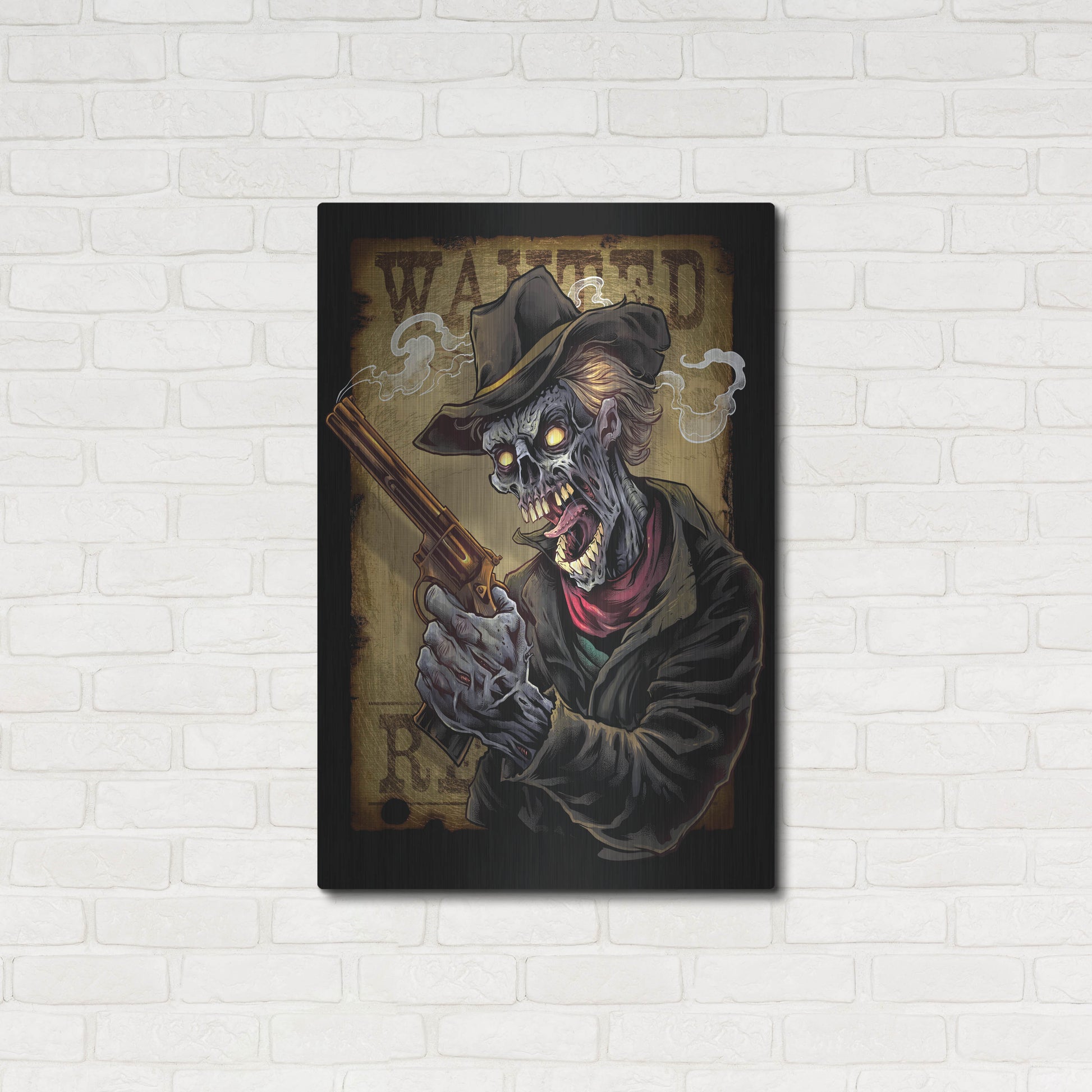 Luxe Metal Art 'Zombie Outlaw With Revolver' by Flyland Designs, Metal Wall Art,24x36